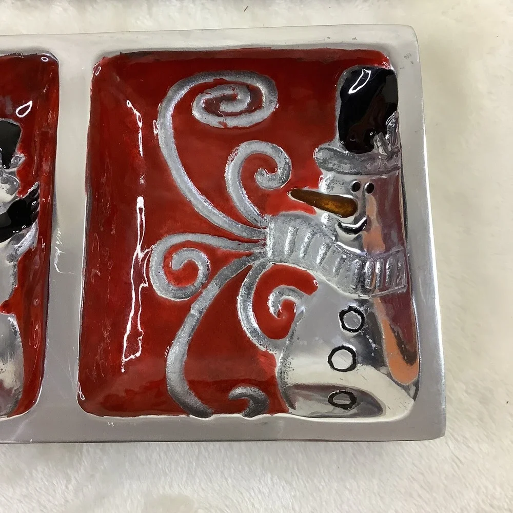 Vintage Belk 3 Section Snowman‎ Serving Dish Christmas